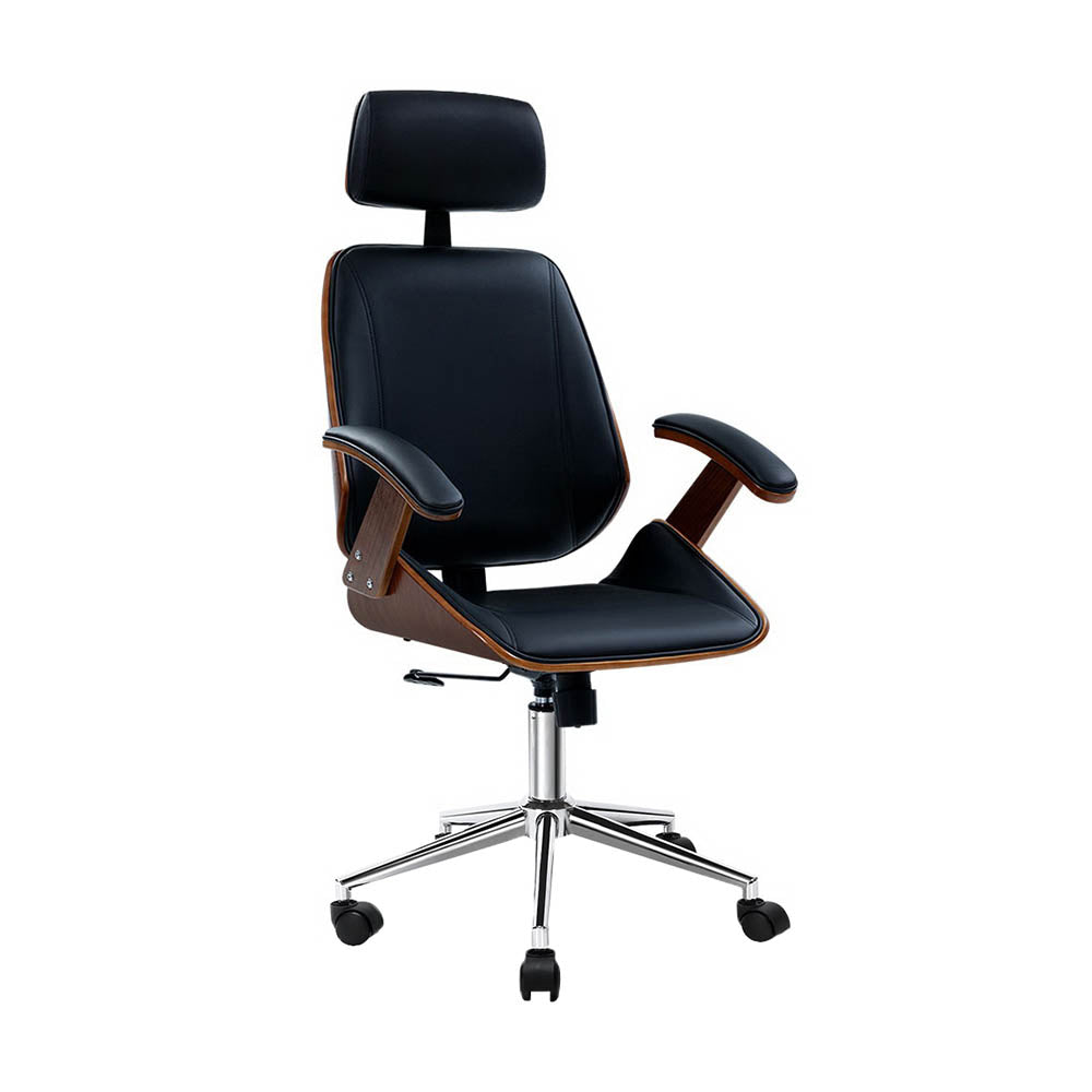 Artiss Wooden Office Chair Leather Seat Black-Furniture &gt; Office-PEROZ Accessories