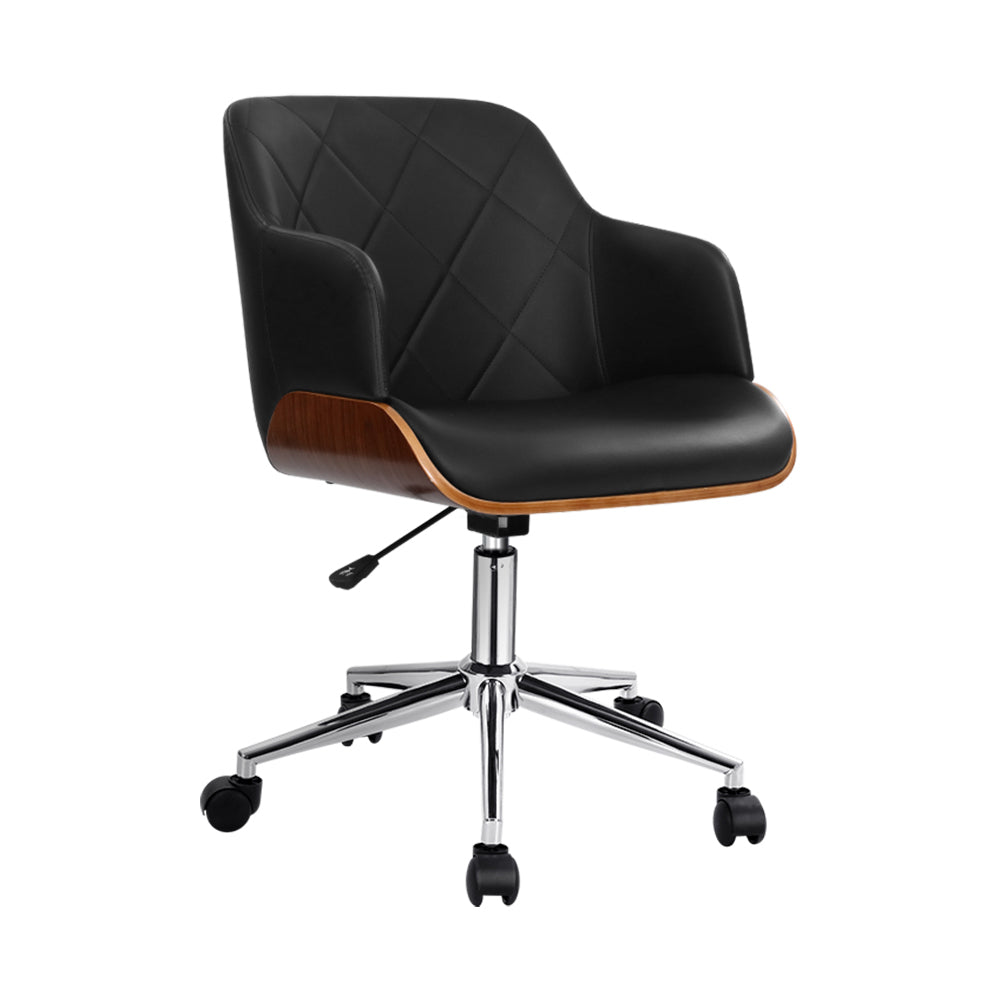 Artiss Wooden Office Chair Fabric Seat Black-Office Chairs-PEROZ Accessories