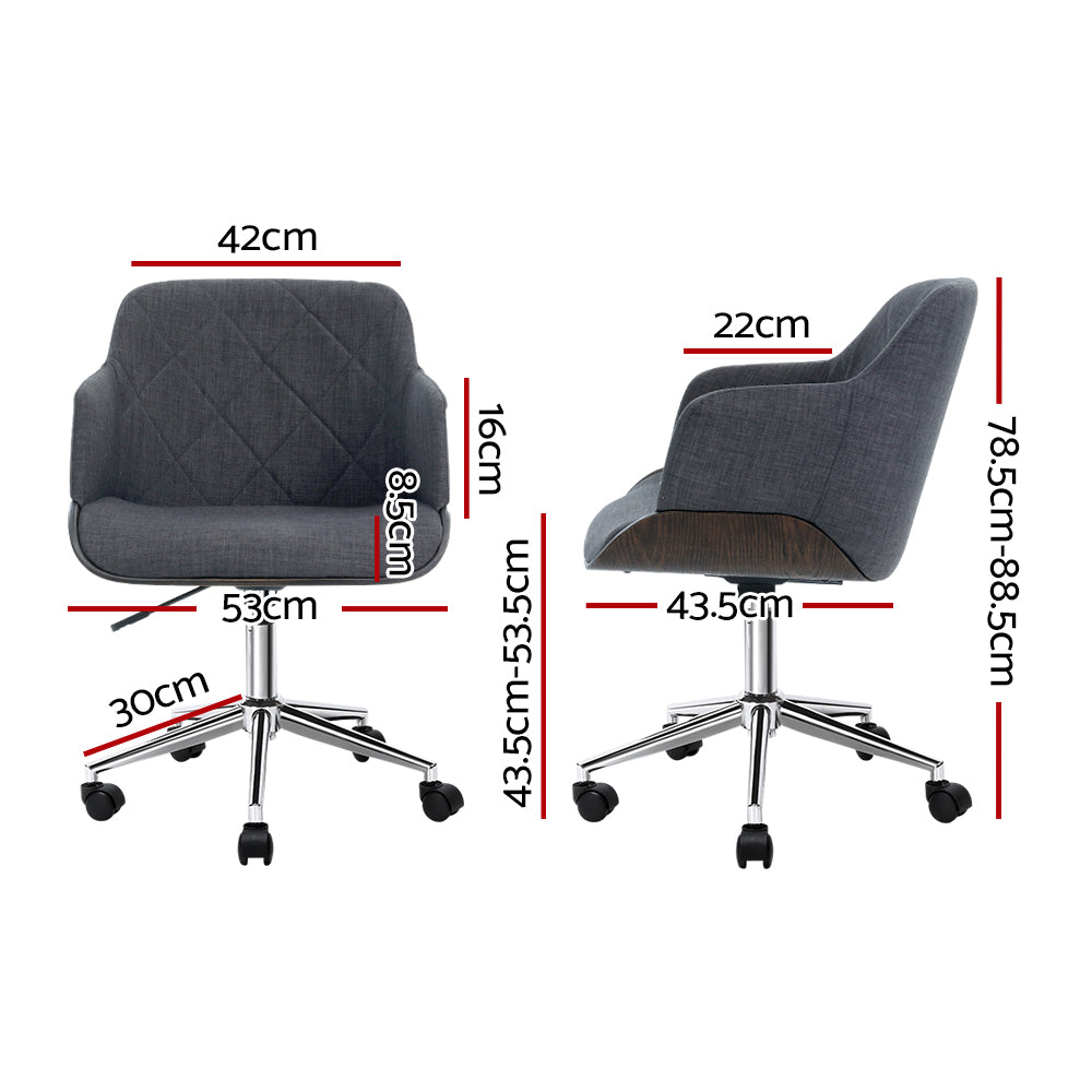 Artiss Wooden Office Chair Fabric Seat Grey-Office Chairs-PEROZ Accessories