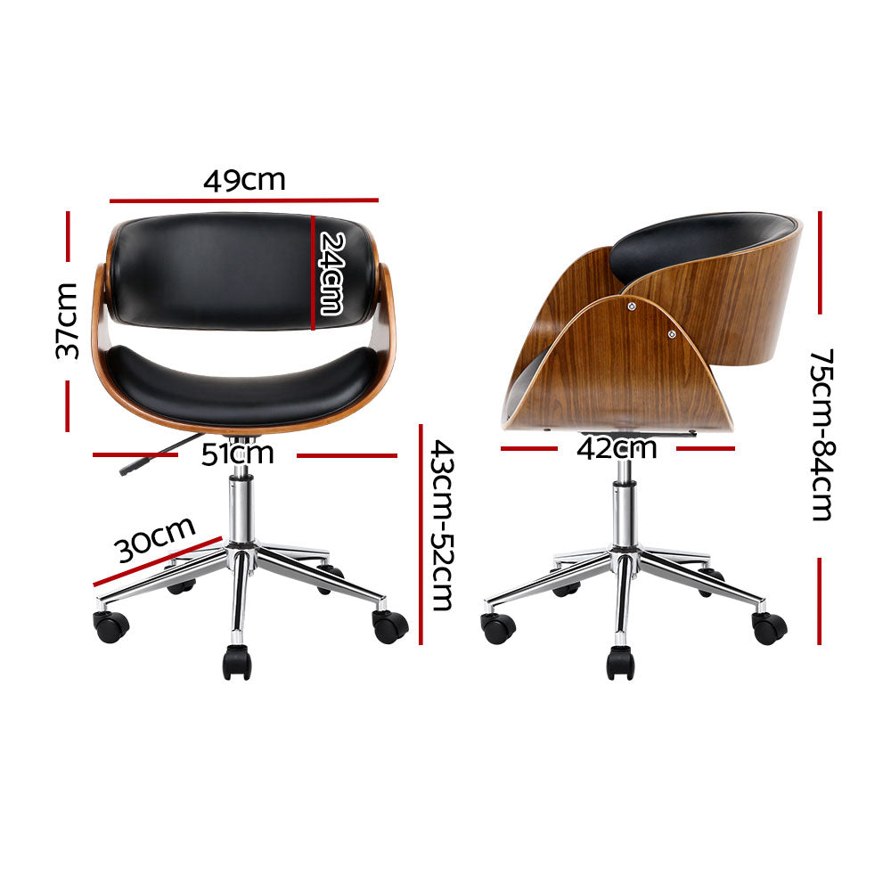 Artiss Wooden Office Chair Leather Seat Black-Office Chairs-PEROZ Accessories