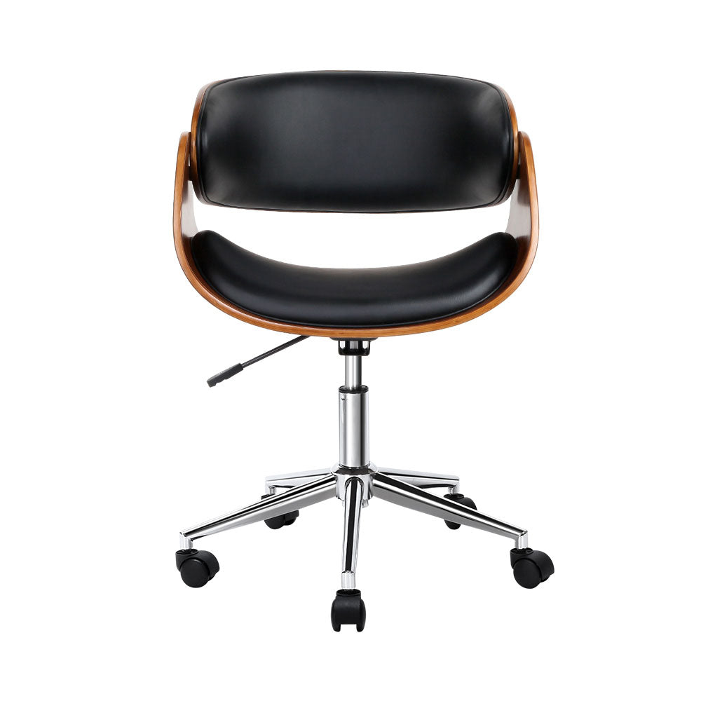 Artiss Wooden Office Chair Leather Seat Black-Office Chairs-PEROZ Accessories