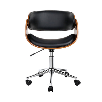 Artiss Wooden Office Chair Leather Seat Black-Office Chairs-PEROZ Accessories