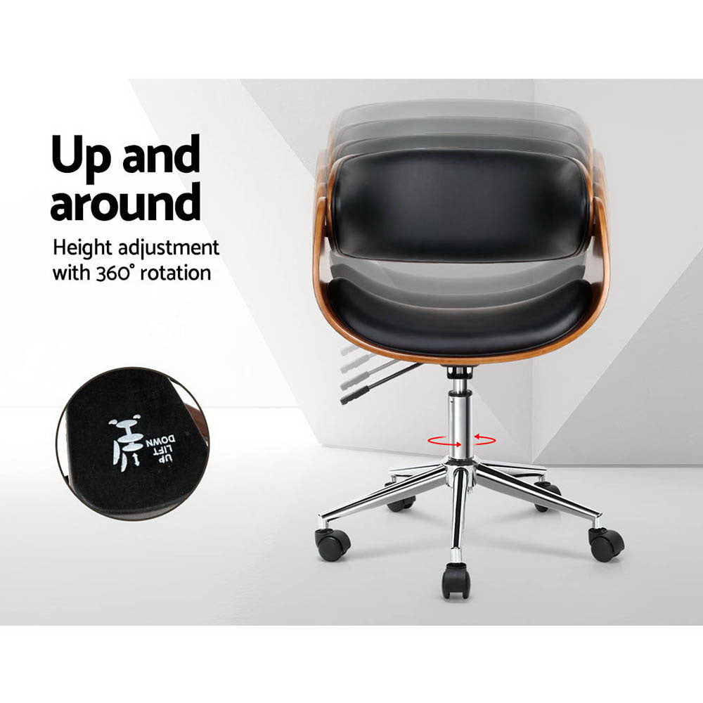 Artiss Wooden Office Chair Leather Seat Black-Office Chairs-PEROZ Accessories