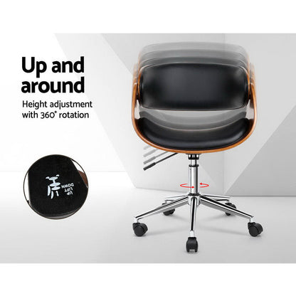 Artiss Wooden Office Chair Leather Seat Black-Office Chairs-PEROZ Accessories