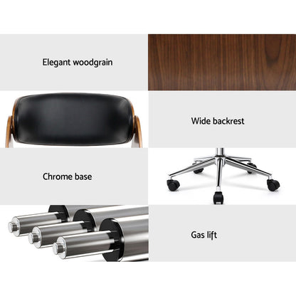 Artiss Wooden Office Chair Leather Seat Black-Office Chairs-PEROZ Accessories