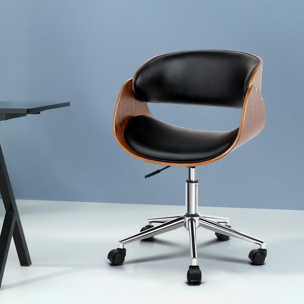 Artiss Wooden Office Chair Leather Seat Black-Office Chairs-PEROZ Accessories