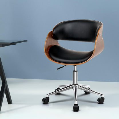 Artiss Wooden Office Chair Leather Seat Black-Office Chairs-PEROZ Accessories