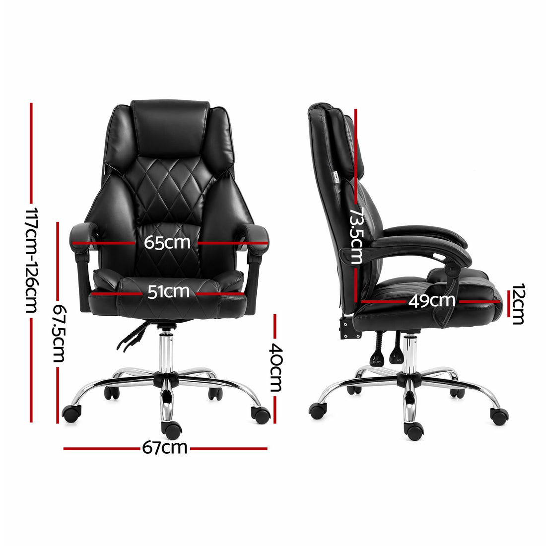 Artiss Executive Office Chair Leather Recliner Black-Office Chairs-PEROZ Accessories