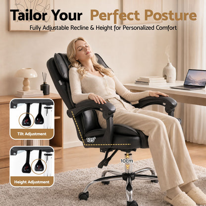 Artiss Executive Office Chair Leather Recliner Black-Office Chairs-PEROZ Accessories