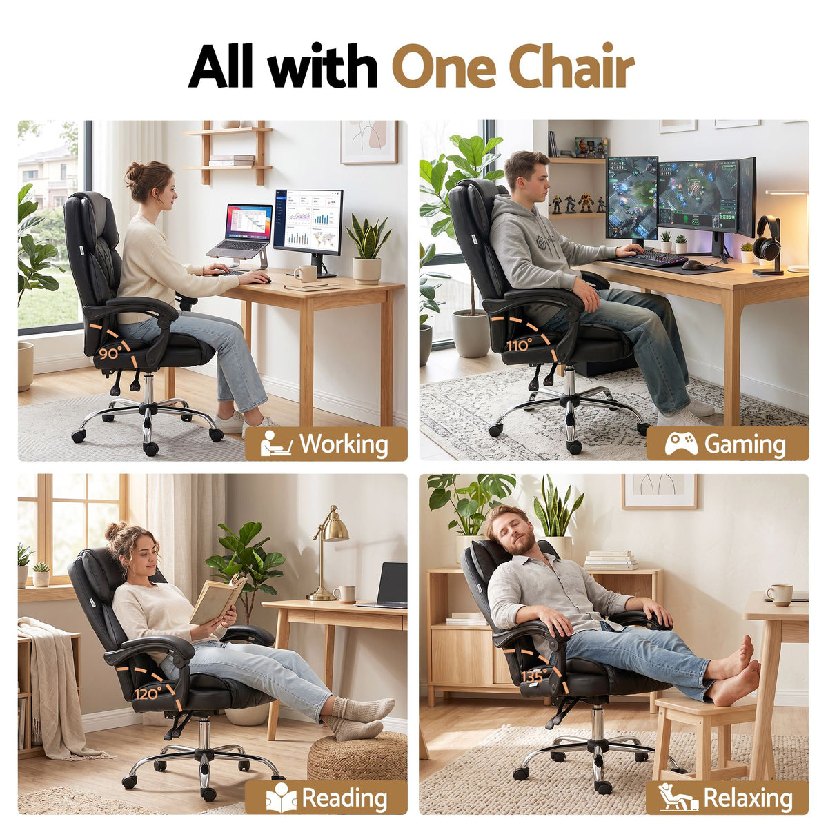 Artiss Executive Office Chair Leather Recliner Black-Office Chairs-PEROZ Accessories