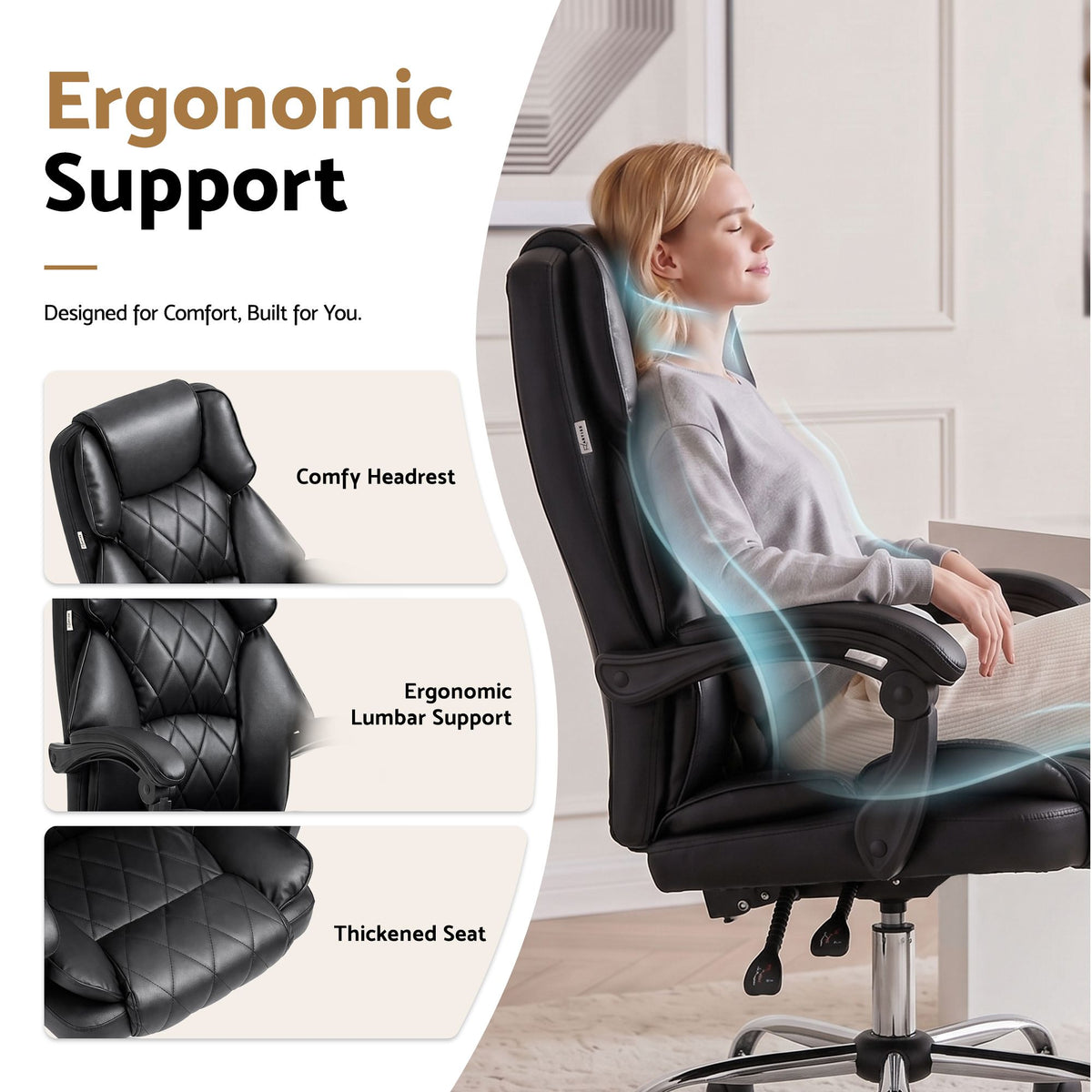 Artiss Executive Office Chair Leather Recliner Black-Office Chairs-PEROZ Accessories