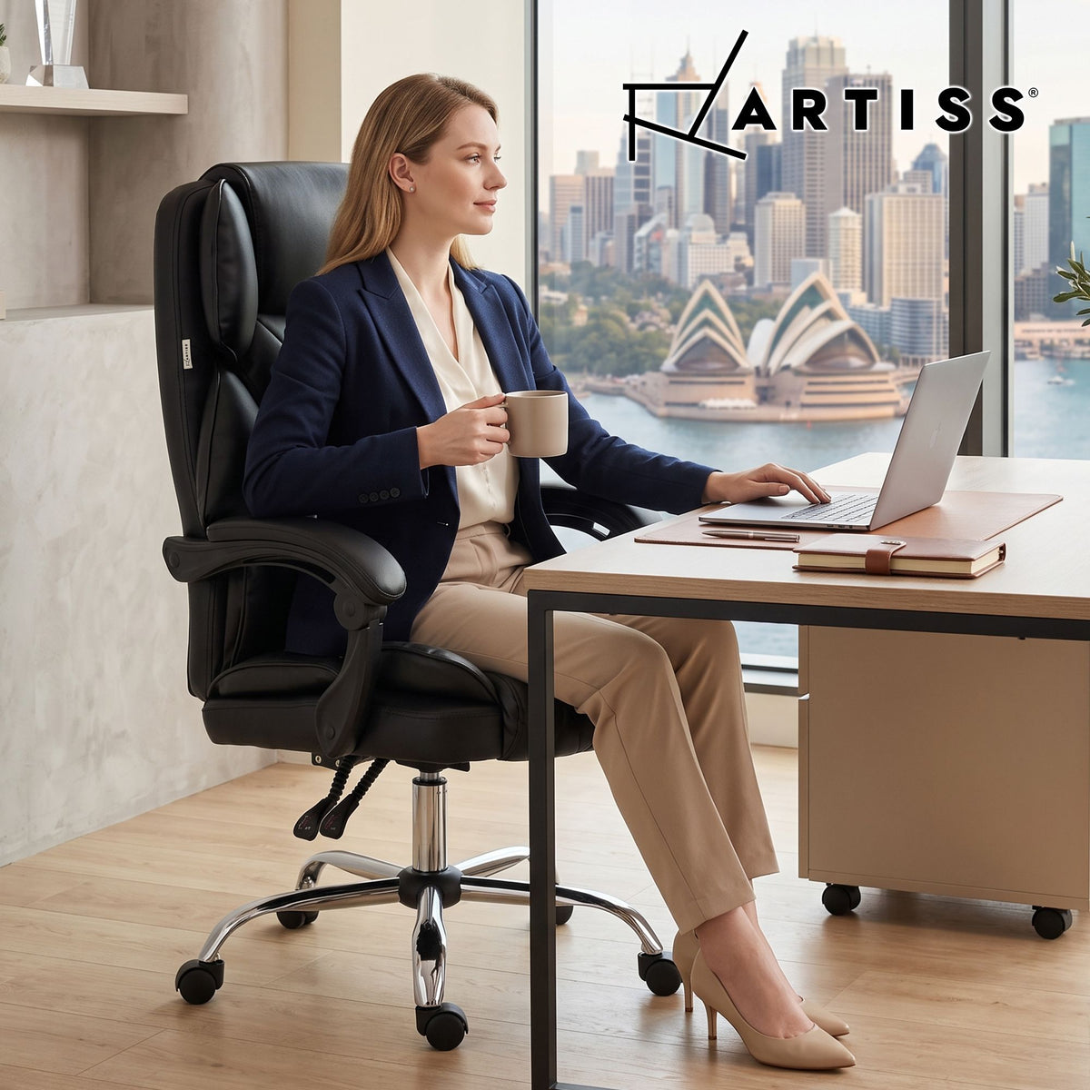 Artiss Executive Office Chair Leather Recliner Black-Office Chairs-PEROZ Accessories