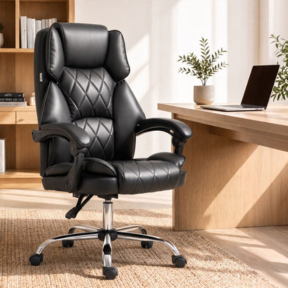 Artiss Executive Office Chair Leather Recliner Black-Office Chairs-PEROZ Accessories