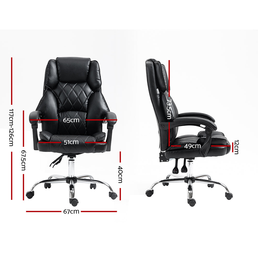 Artiss Executive Office Chair Leather Recliner Black-Office Chairs-PEROZ Accessories