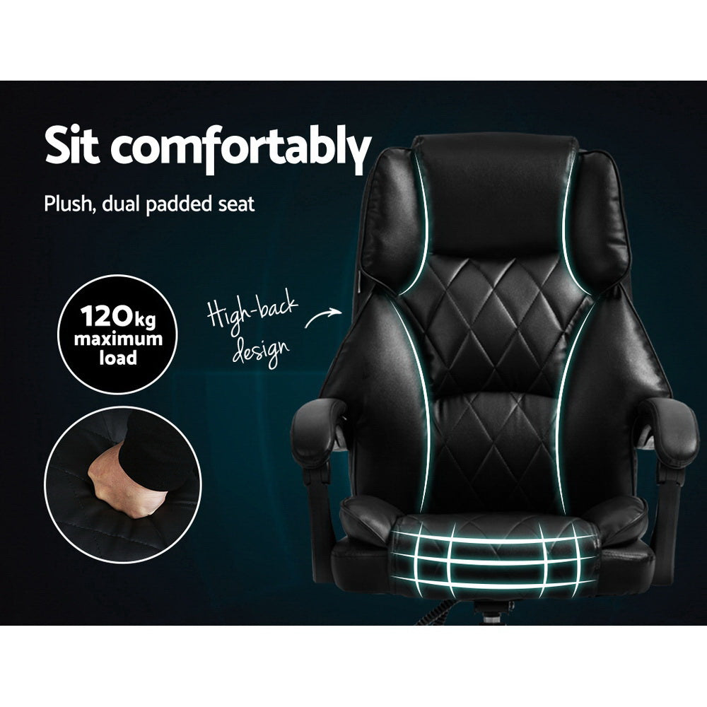 Artiss Executive Office Chair Leather Recliner Black-Office Chairs-PEROZ Accessories