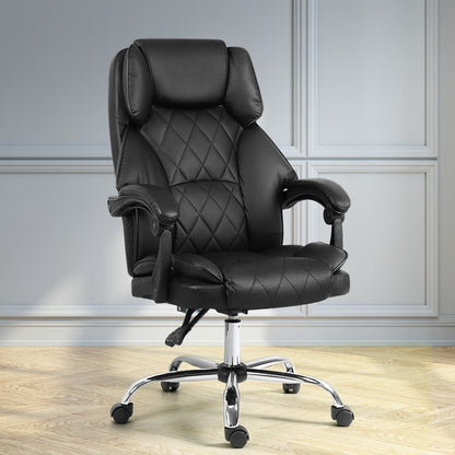 Artiss Executive Office Chair Leather Recliner Black-Office Chairs-PEROZ Accessories