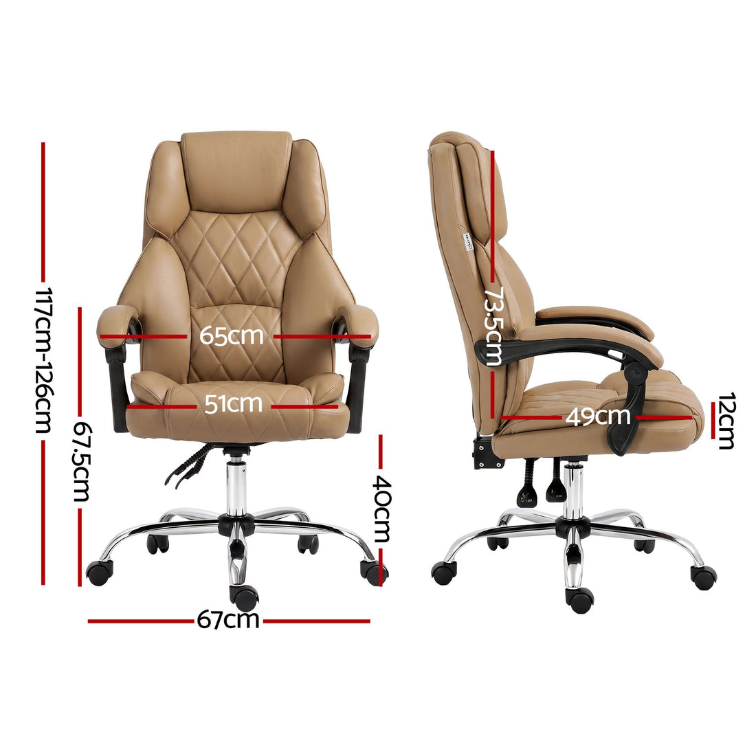 Artiss Executive Office Chair Leather Recliner Espresso-Furniture > Bar Stools &amp; Chairs-PEROZ Accessories