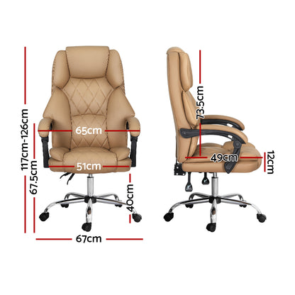 Artiss Executive Office Chair Leather Recliner Espresso-Furniture &gt; Bar Stools &amp; Chairs-PEROZ Accessories