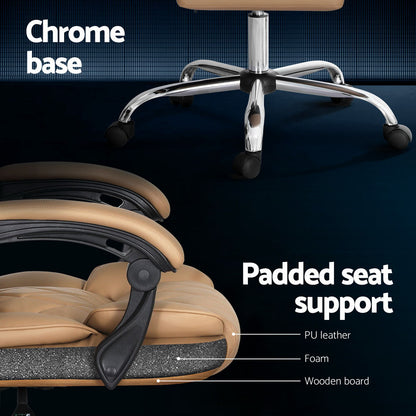 Artiss Executive Office Chair Leather Recliner Espresso-Furniture &gt; Bar Stools &amp; Chairs-PEROZ Accessories