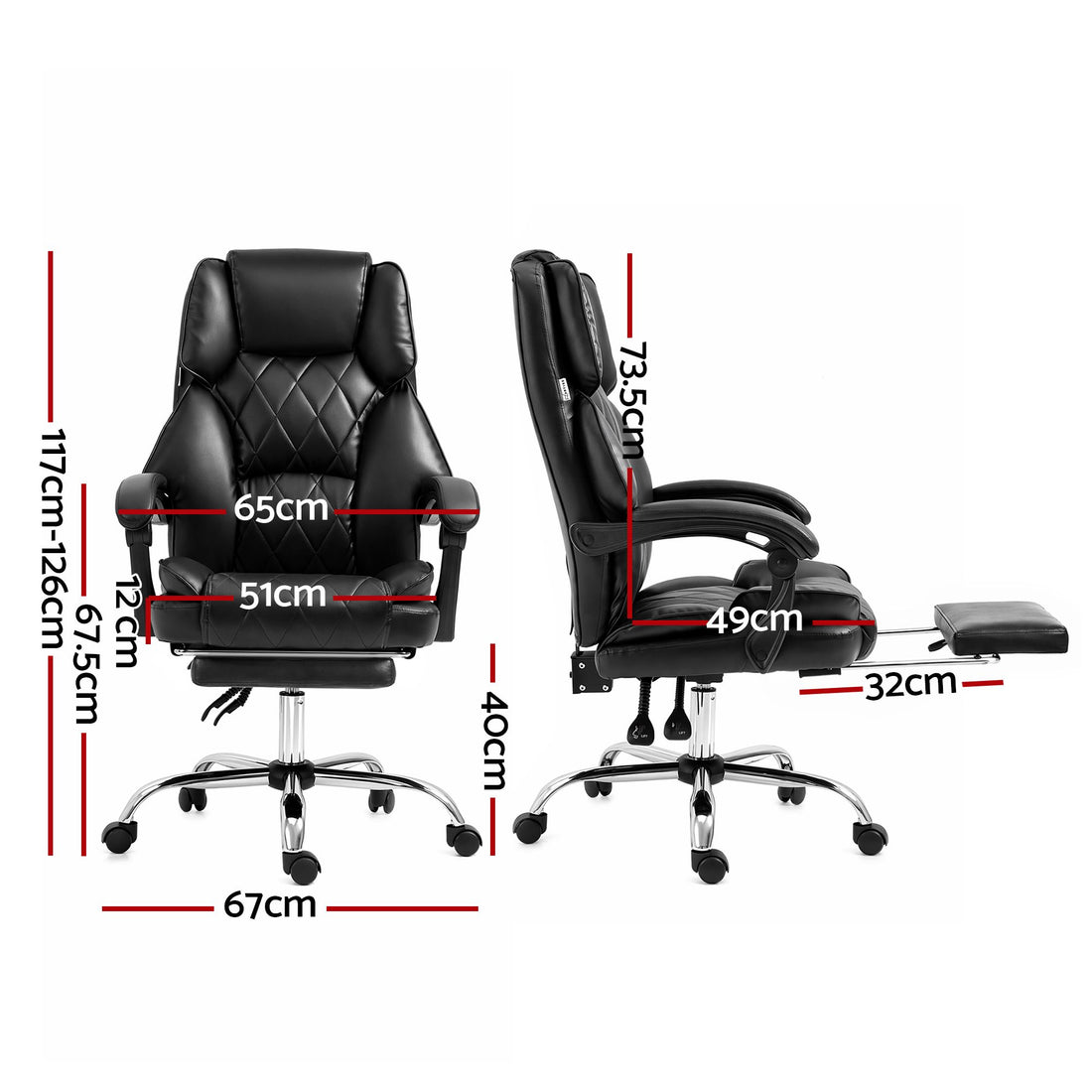 Artiss Executive Office Chair Leather Footrest Black-Office Chairs-PEROZ Accessories