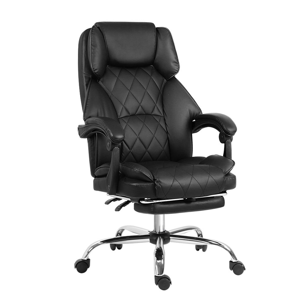 Artiss Executive Office Chair Leather Footrest Black-Office Chairs-PEROZ Accessories