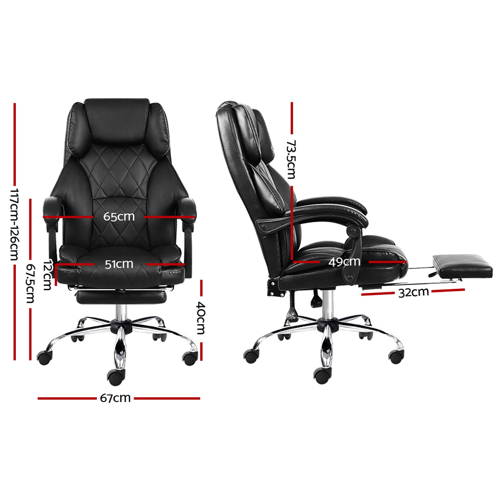 Artiss Executive Office Chair Leather Footrest Black-Office Chairs-PEROZ Accessories