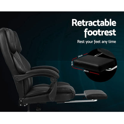 Artiss Executive Office Chair Leather Footrest Black-Office Chairs-PEROZ Accessories