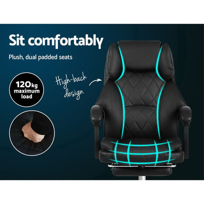 Artiss Executive Office Chair Leather Footrest Black-Office Chairs-PEROZ Accessories