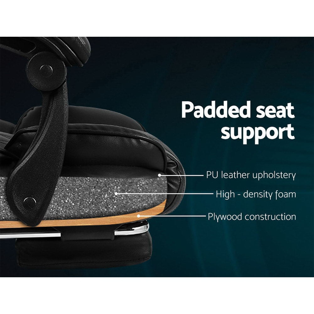 Artiss Executive Office Chair Leather Footrest Black-Office Chairs-PEROZ Accessories