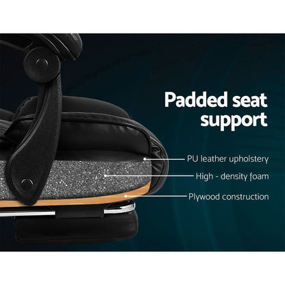 Artiss Executive Office Chair Leather Footrest Black-Office Chairs-PEROZ Accessories