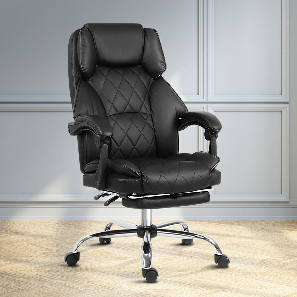 Artiss Executive Office Chair Leather Footrest Black-Office Chairs-PEROZ Accessories