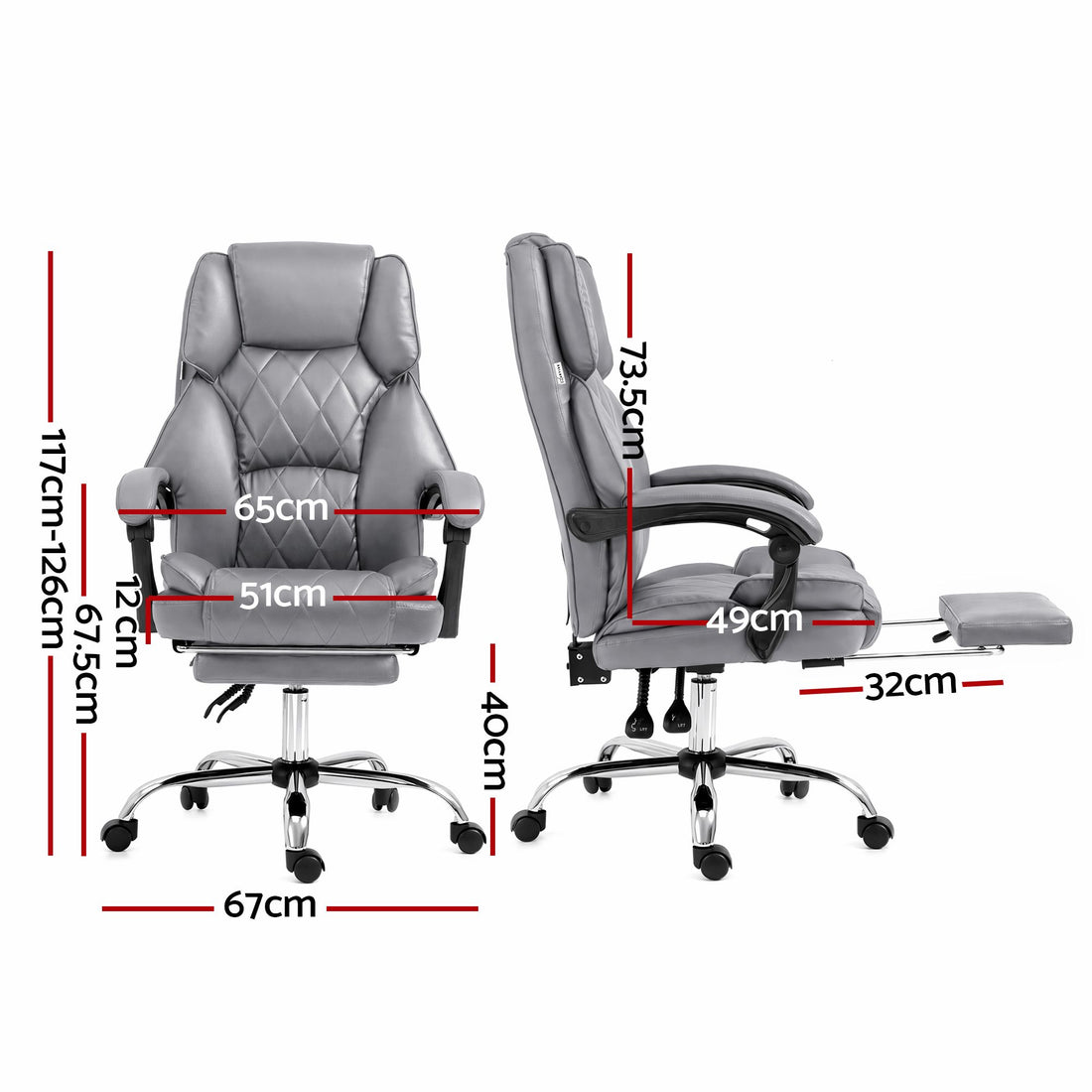 Artiss Executive Office Chair Footrest Grey-Furniture > Bar Stools &amp; Chairs-PEROZ Accessories