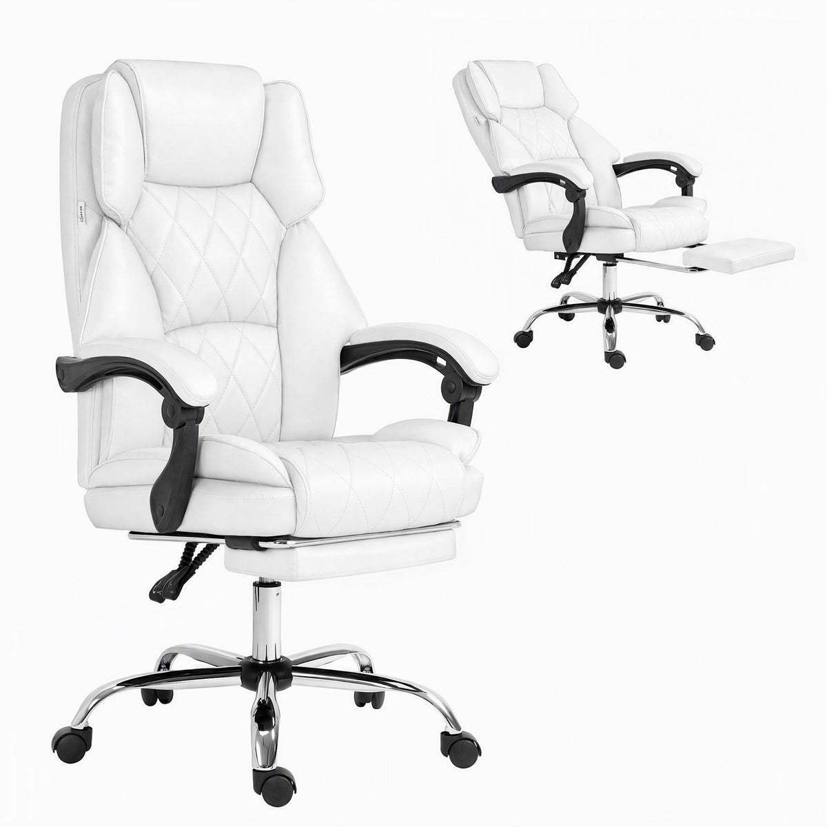 Artiss Executive Office Chair Leather Footrest White-Furniture > Bar Stools &amp; Chairs-PEROZ Accessories