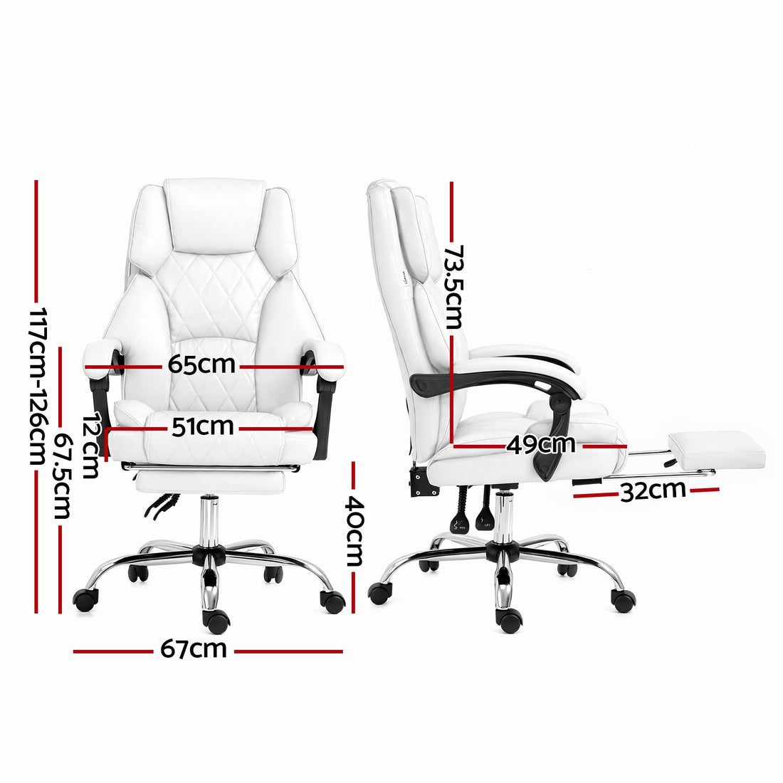 Artiss Executive Office Chair Leather Footrest White-Furniture > Bar Stools &amp; Chairs-PEROZ Accessories