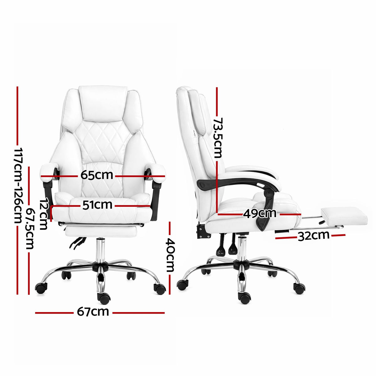Artiss Executive Office Chair Leather Footrest White-Furniture > Bar Stools &amp; Chairs-PEROZ Accessories
