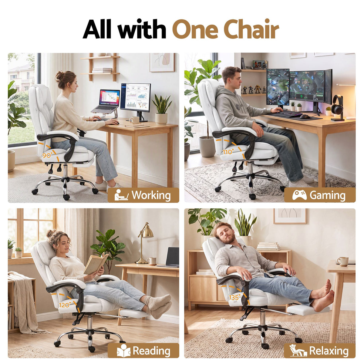 Artiss Executive Office Chair Leather Footrest White-Furniture > Bar Stools &amp; Chairs-PEROZ Accessories