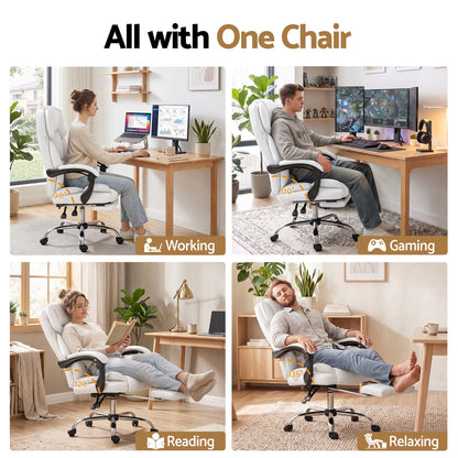 Artiss Executive Office Chair Leather Footrest White-Furniture > Bar Stools &amp; Chairs-PEROZ Accessories