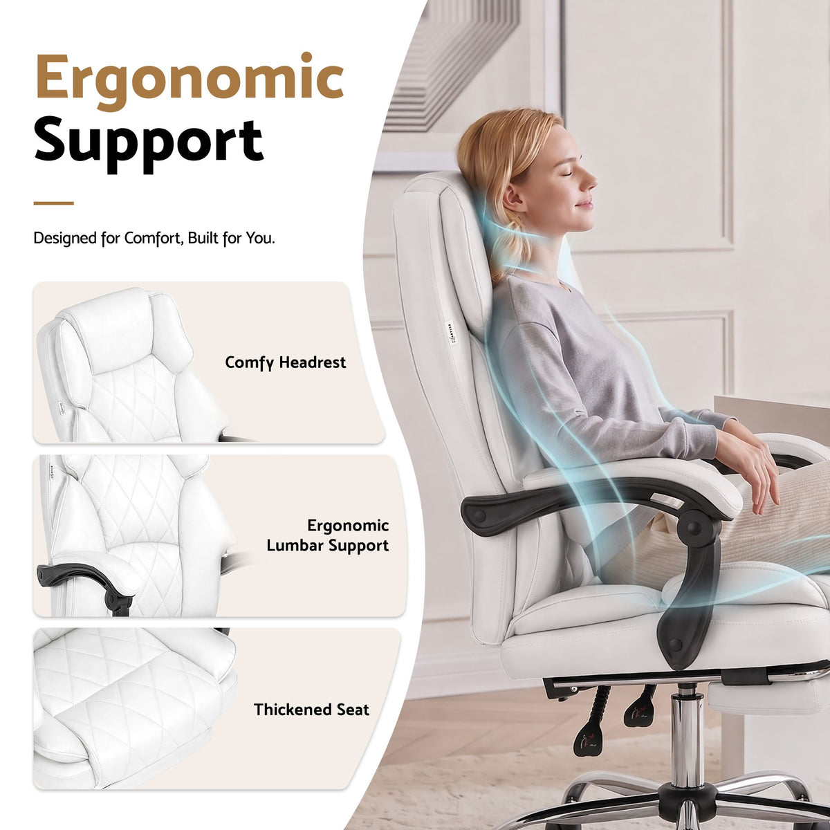 Artiss Executive Office Chair Leather Footrest White-Furniture > Bar Stools &amp; Chairs-PEROZ Accessories