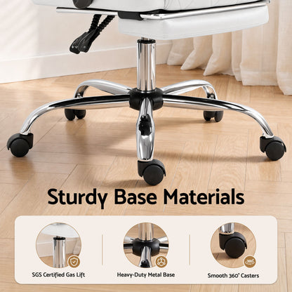 Artiss Executive Office Chair Leather Footrest White-Furniture > Bar Stools &amp; Chairs-PEROZ Accessories
