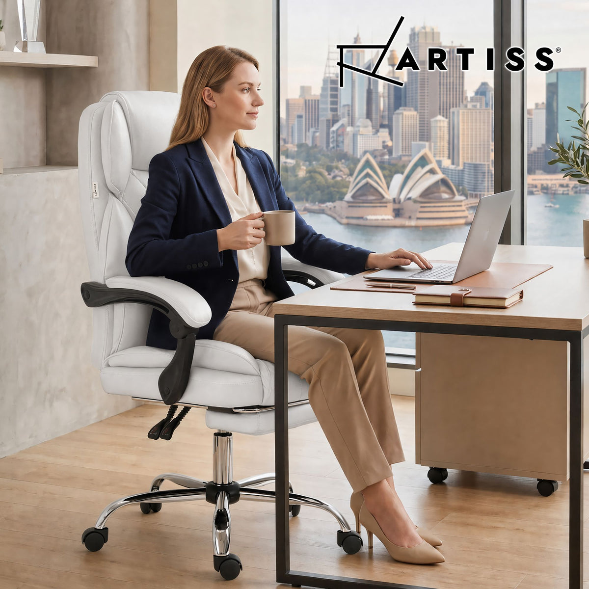 Artiss Executive Office Chair Leather Footrest White-Furniture > Bar Stools &amp; Chairs-PEROZ Accessories