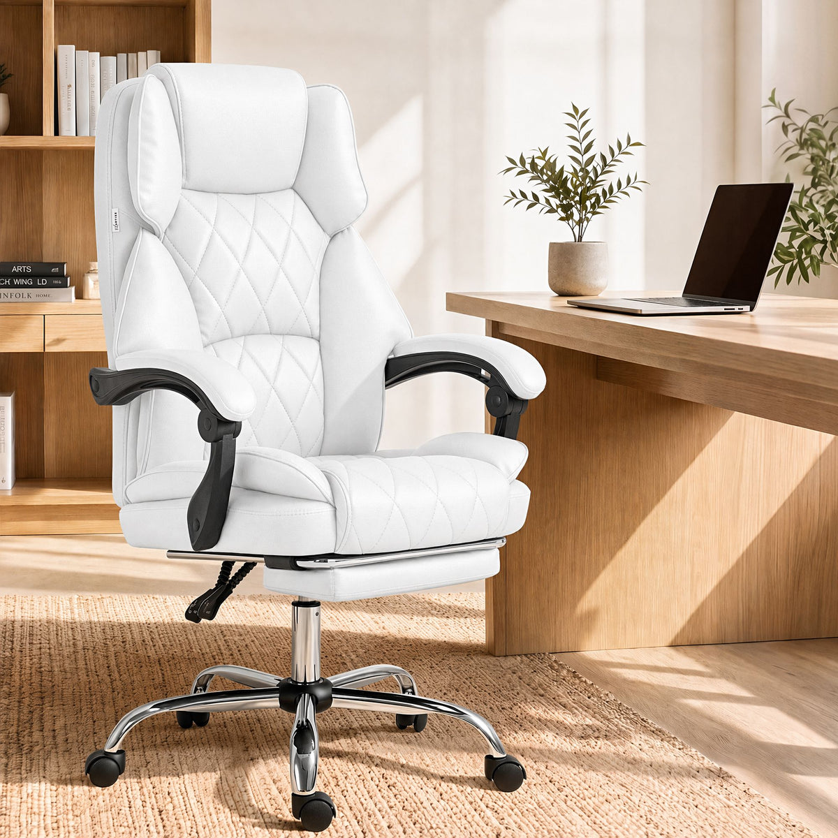 Artiss Executive Office Chair Leather Footrest White-Furniture > Bar Stools &amp; Chairs-PEROZ Accessories