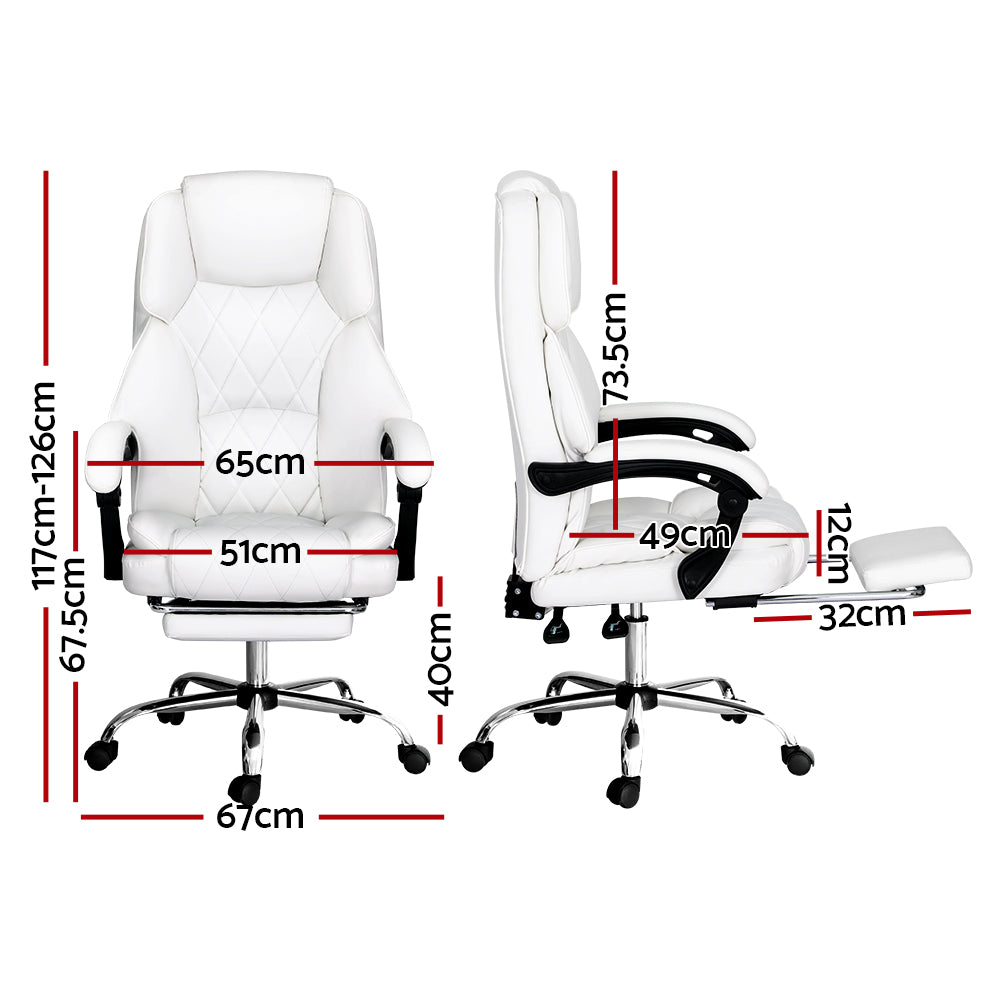 Artiss Executive Office Chair Leather Footrest White-Furniture &gt; Bar Stools &amp; Chairs-PEROZ Accessories