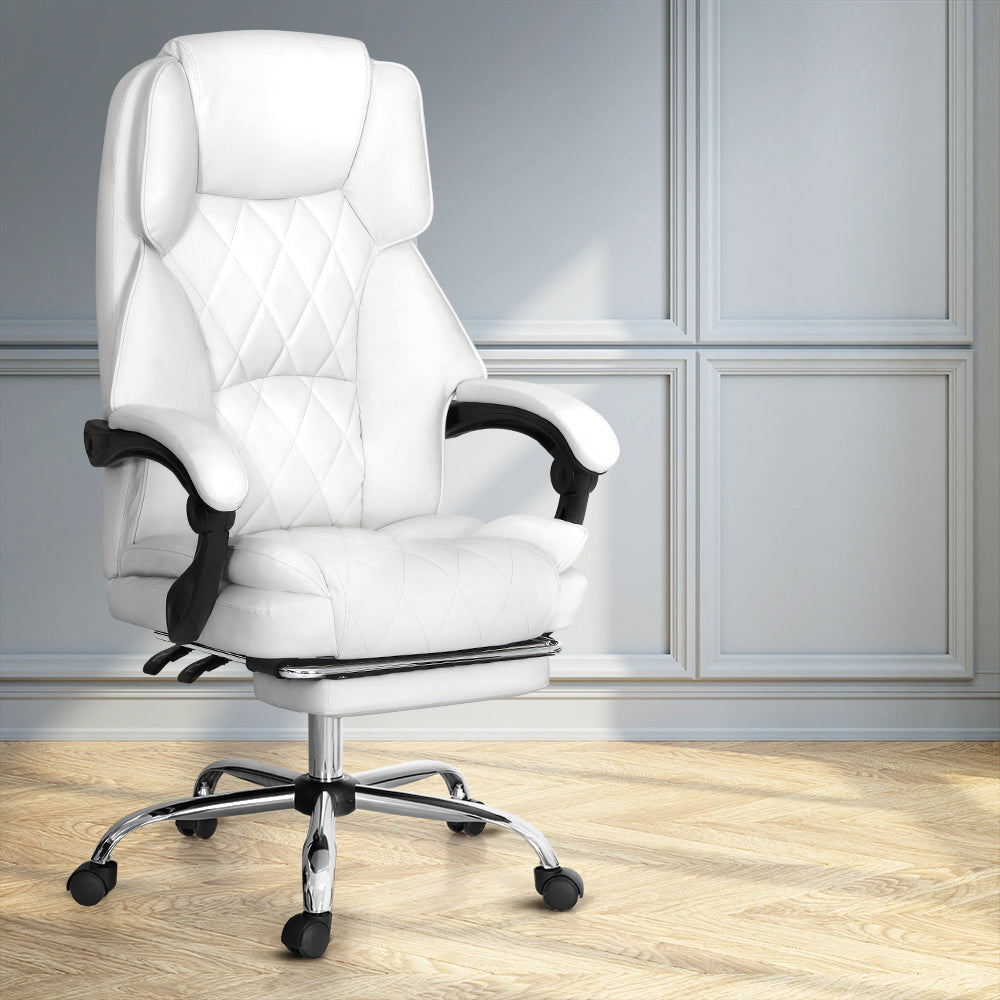 Artiss Executive Office Chair Leather Footrest White-Furniture &gt; Bar Stools &amp; Chairs-PEROZ Accessories