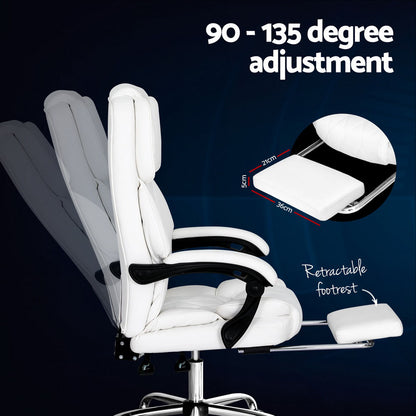 Artiss Executive Office Chair Leather Footrest White-Furniture &gt; Bar Stools &amp; Chairs-PEROZ Accessories