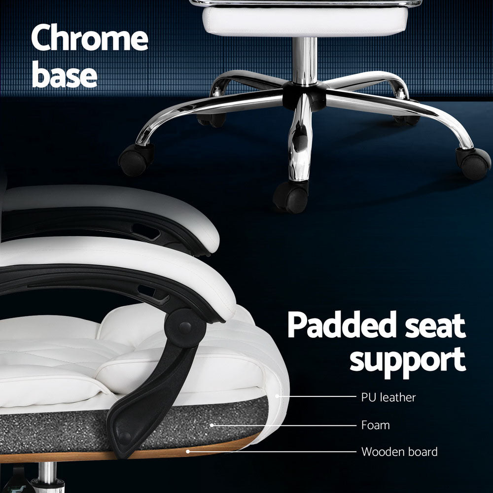 Artiss Executive Office Chair Leather Footrest White-Furniture &gt; Bar Stools &amp; Chairs-PEROZ Accessories