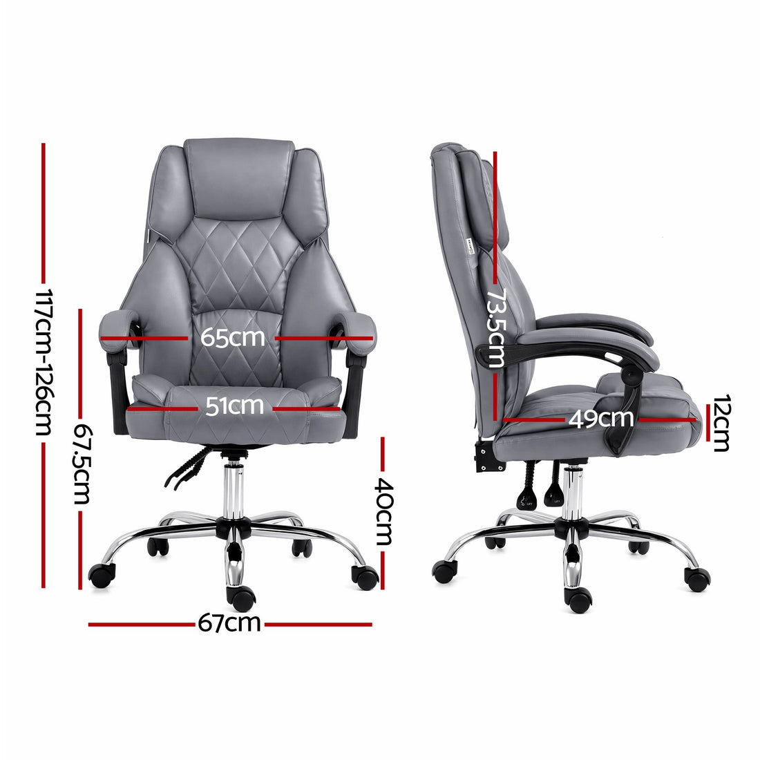 Artiss Executive Office Chair Recliner Grey-Furniture > Bar Stools &amp; Chairs-PEROZ Accessories