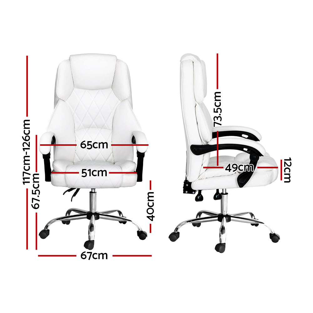 Artiss Executive Office Chair Leather Recliner White-Furniture &gt; Bar Stools &amp; Chairs-PEROZ Accessories