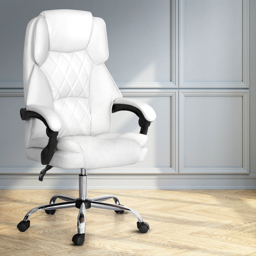Artiss Executive Office Chair Leather Recliner White-Furniture &gt; Bar Stools &amp; Chairs-PEROZ Accessories