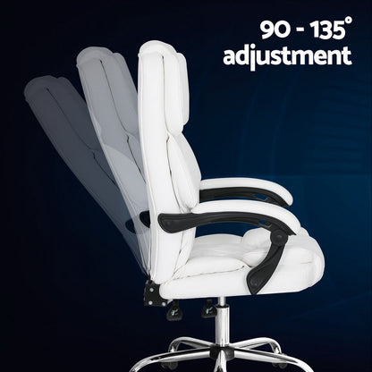 Artiss Executive Office Chair Leather Recliner White-Furniture &gt; Bar Stools &amp; Chairs-PEROZ Accessories