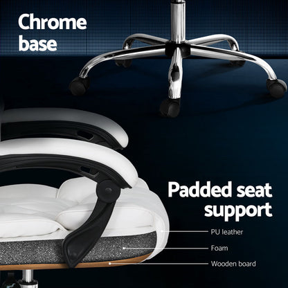 Artiss Executive Office Chair Leather Recliner White-Furniture &gt; Bar Stools &amp; Chairs-PEROZ Accessories